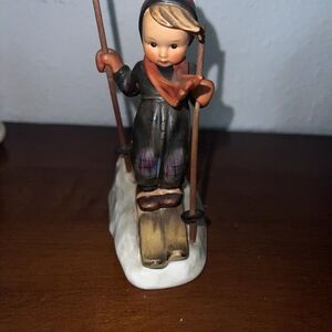 Hummel Skier Sculpture - Black and Orange